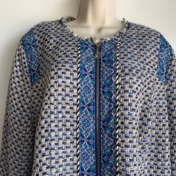 NEW CHICO'S Blue Ivory Tweed Jacket Size 3= Size 16/18 - Picture 4 of 11